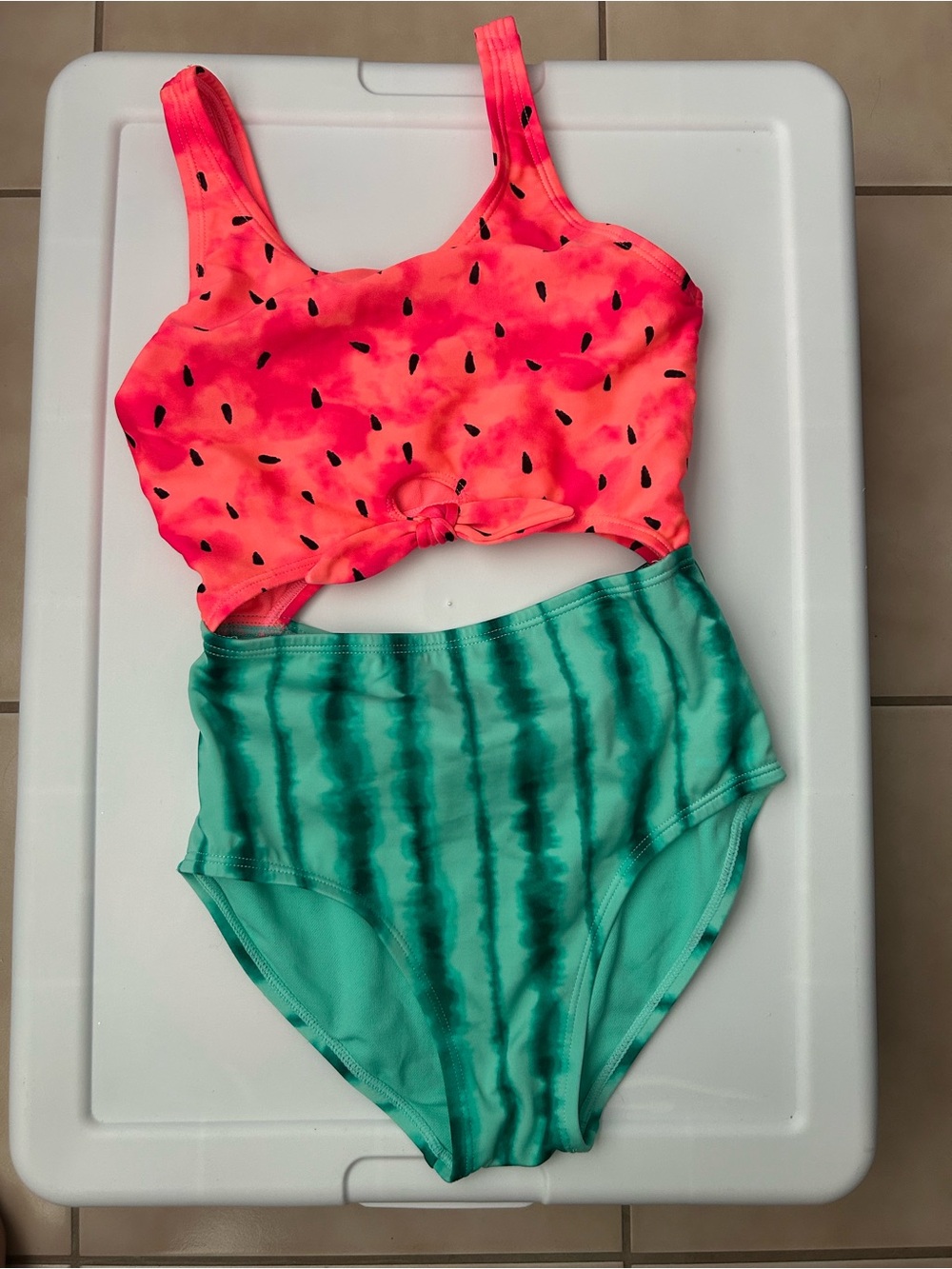 EUC Cat & Jack Watermelon Print Cutout One-Piece Swimsuit